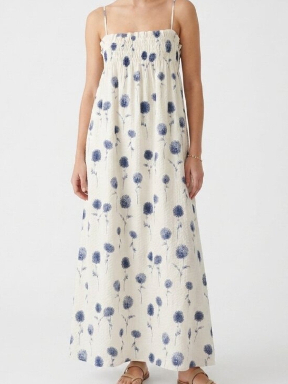H&M Cream Maxi Dress with Blue Floral Print